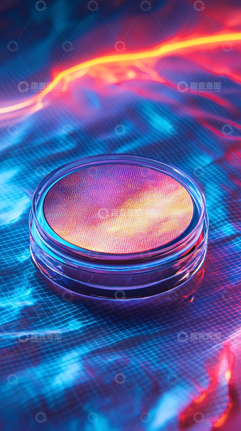 高清大图下载【趣麦麦图】彩虹色化妆品在蓝色背景上