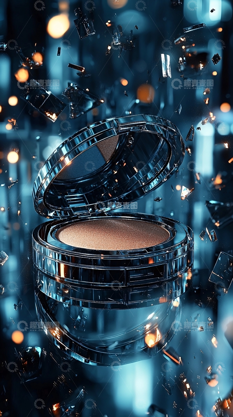 高清大图下载【趣麦麦图】化妆粉饼被击碎的碎片