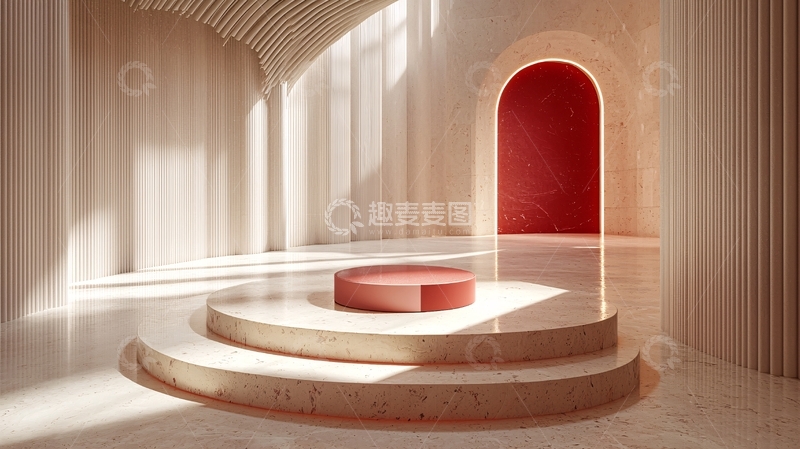 高清大图下载【趣麦麦图】米色空间里的红色展台