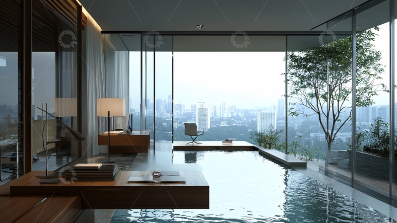 高清大图下载【趣麦麦图】现代简约室内泳池景观