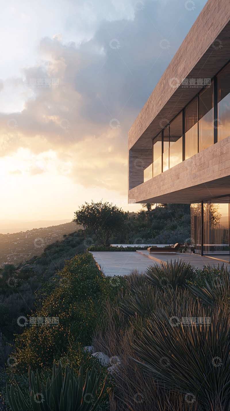 高清大图下载【趣麦麦图】山顶别墅日落景观