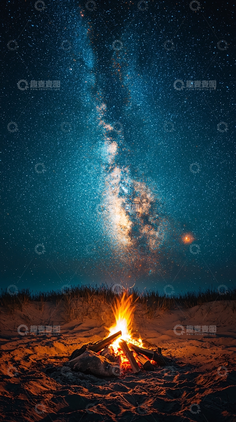 高清大图下载【趣麦麦图】篝火在星空下燃烧
