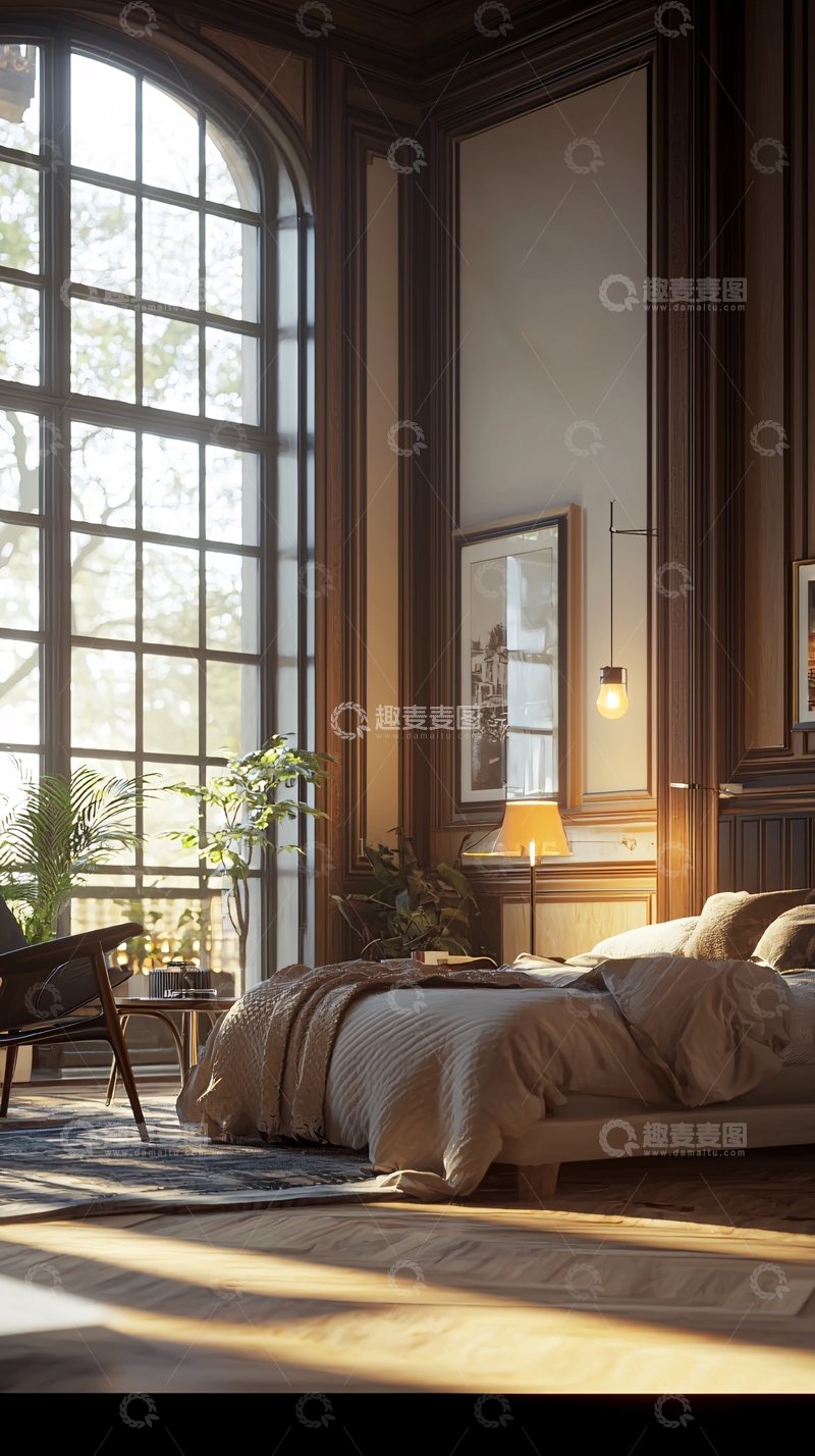 高清大图下载【趣麦麦图】极简卧室落地窗阳光洒进