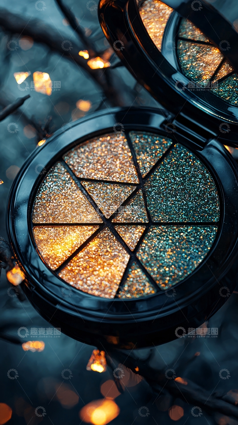 高清大图下载【趣麦麦图】金色与绿色眼影盘特写