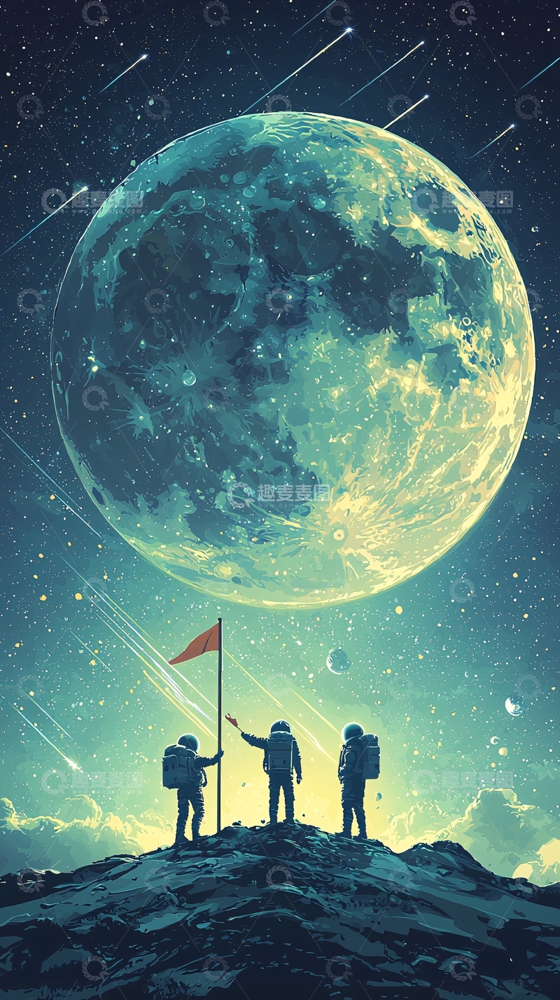 高清大图下载【趣麦麦图】月亮下的宇航员