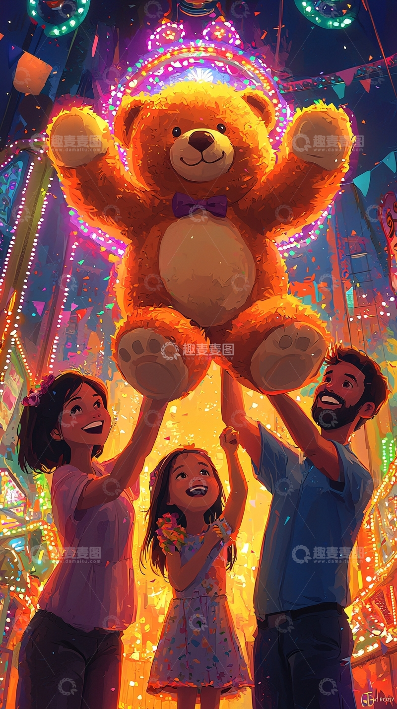 高清大图下载【趣麦麦图】家庭举起泰迪熊