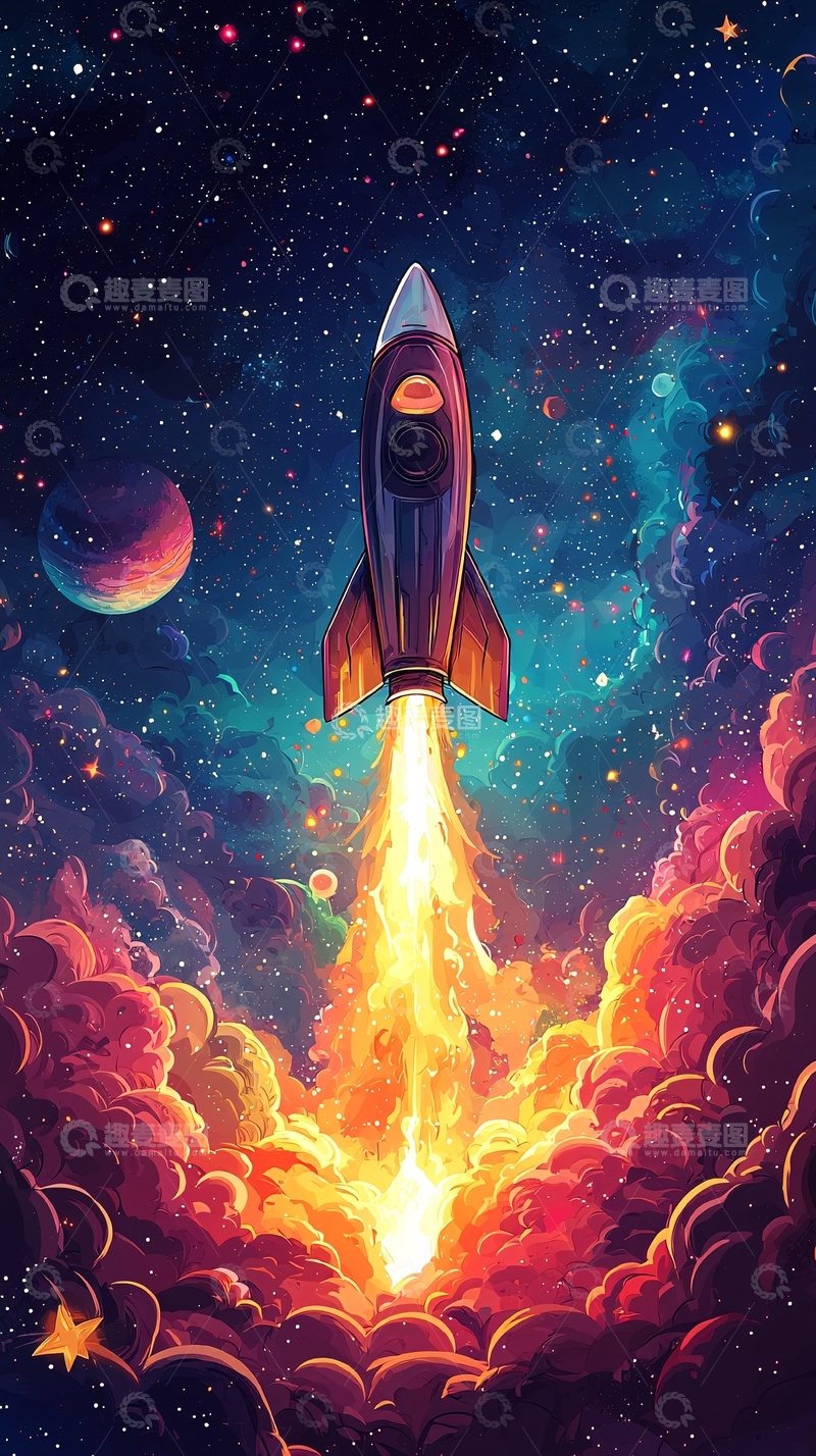高清大图下载【趣麦麦图】星空火箭发射