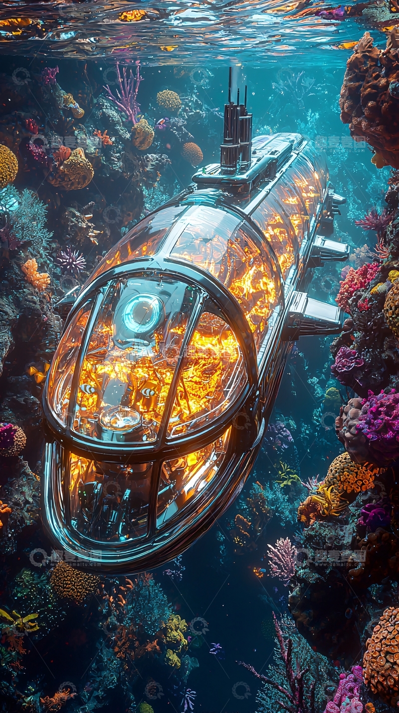 高清大图下载【趣麦麦图】水下透明潜艇