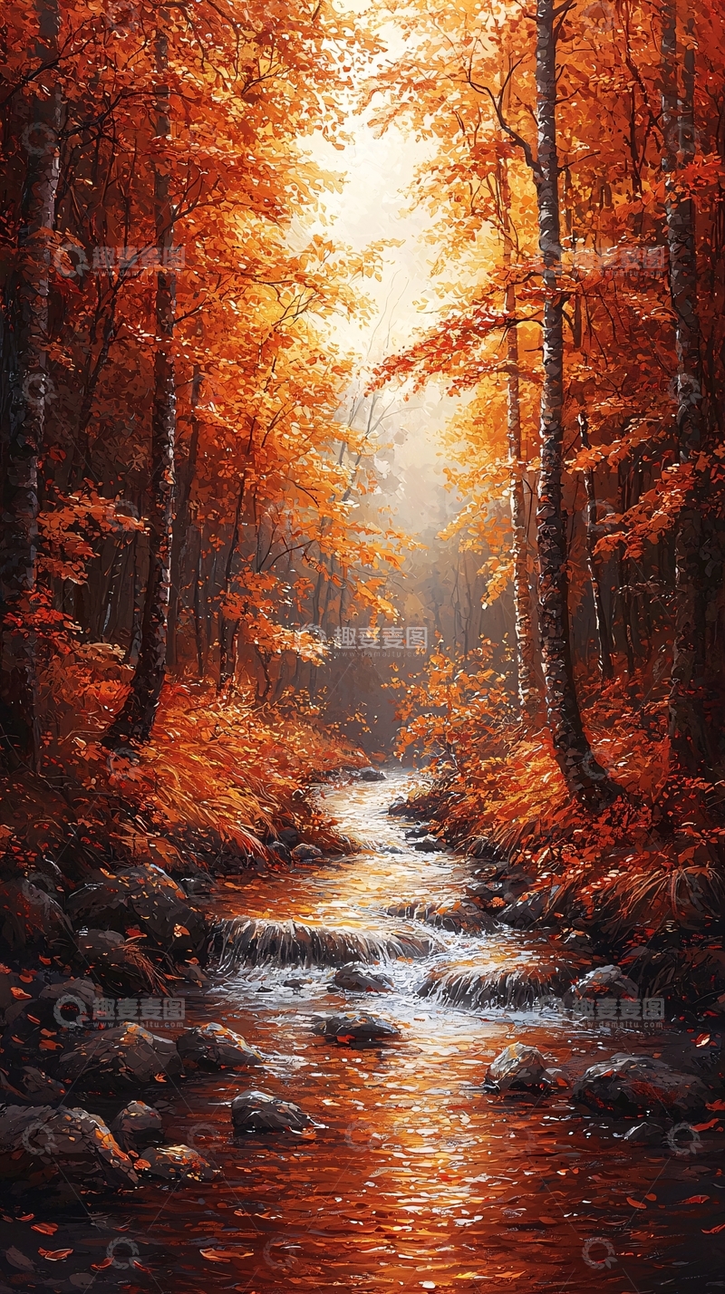 高清大图下载【趣麦麦图】秋日森林溪流13