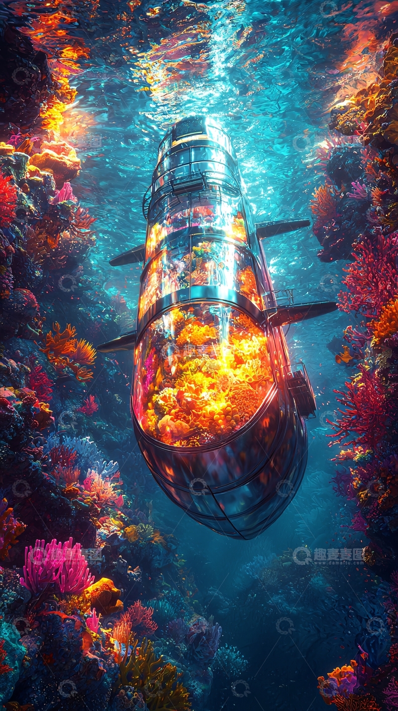 高清大图下载【趣麦麦图】水下透明潜艇