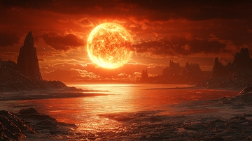 血红色的天空与燃烧的星球