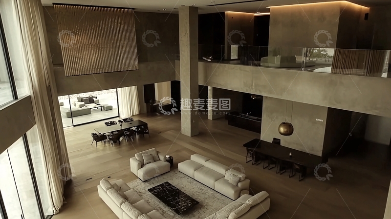 高清大图下载【趣麦麦图】现代简约别墅客厅俯瞰图
