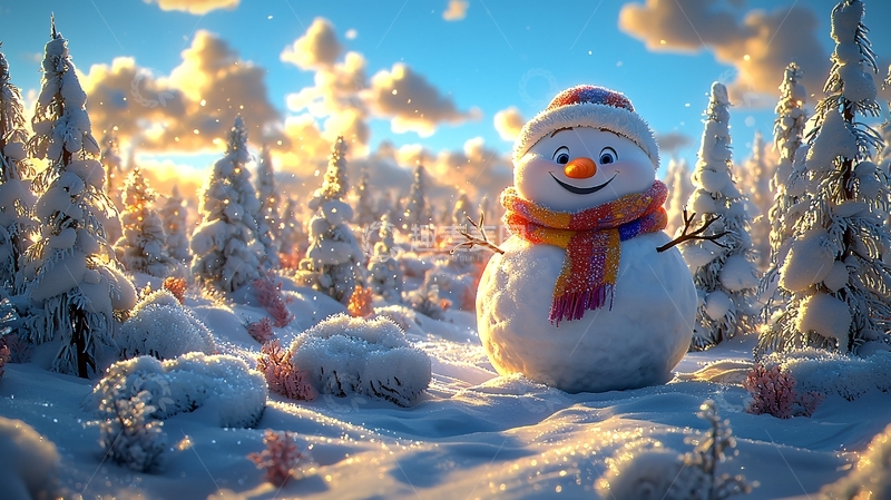 高清大图下载【趣麦麦图】雪地里的快乐雪人