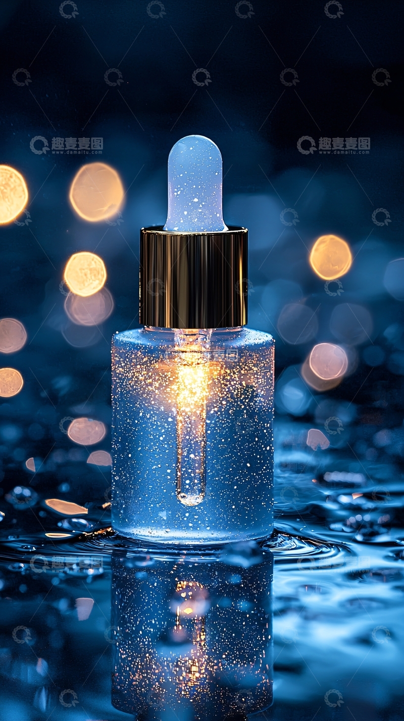 高清大图下载【趣麦麦图】蓝色液体闪光精华瓶
