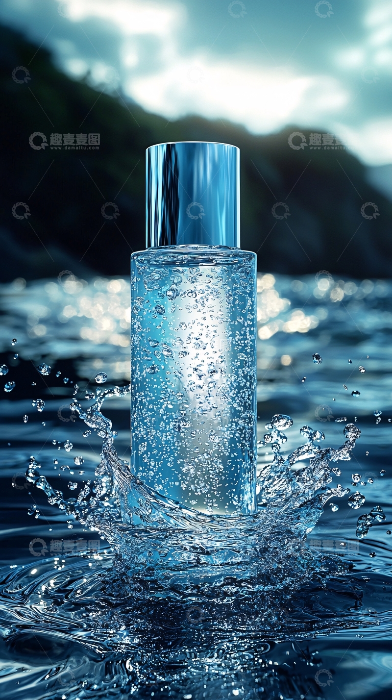 高清大图下载【趣麦麦图】蓝色透明瓶子水花四溅