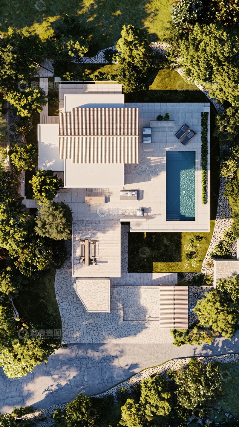 高清大图下载【趣麦麦图】鸟瞰图现代别墅
