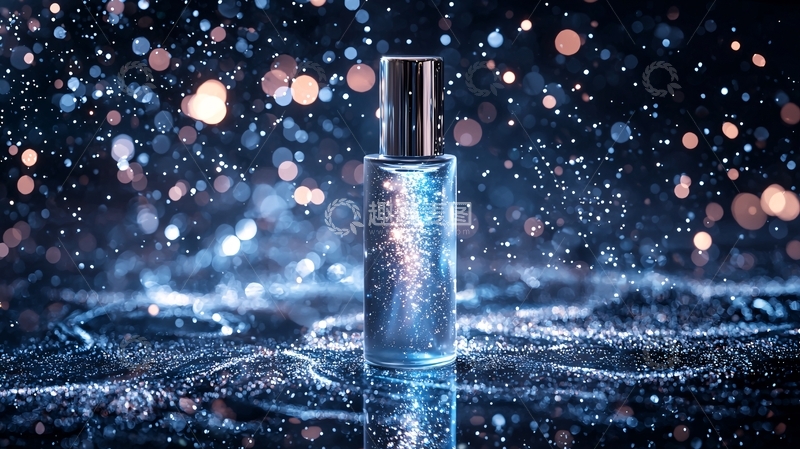 高清大图下载【趣麦麦图】蓝色液体香水瓶与星光
