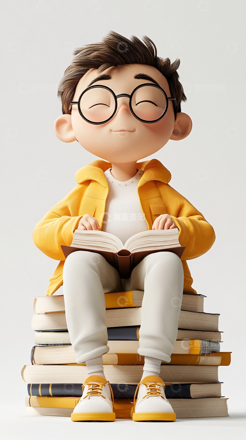 高清大图下载【趣麦麦图】可爱卡通男孩看书