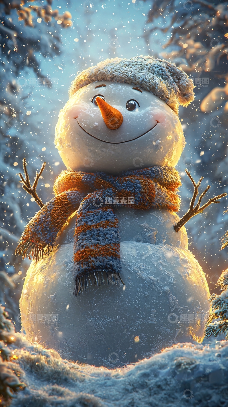 高清大图下载【趣麦麦图】可爱的雪人站在雪地里