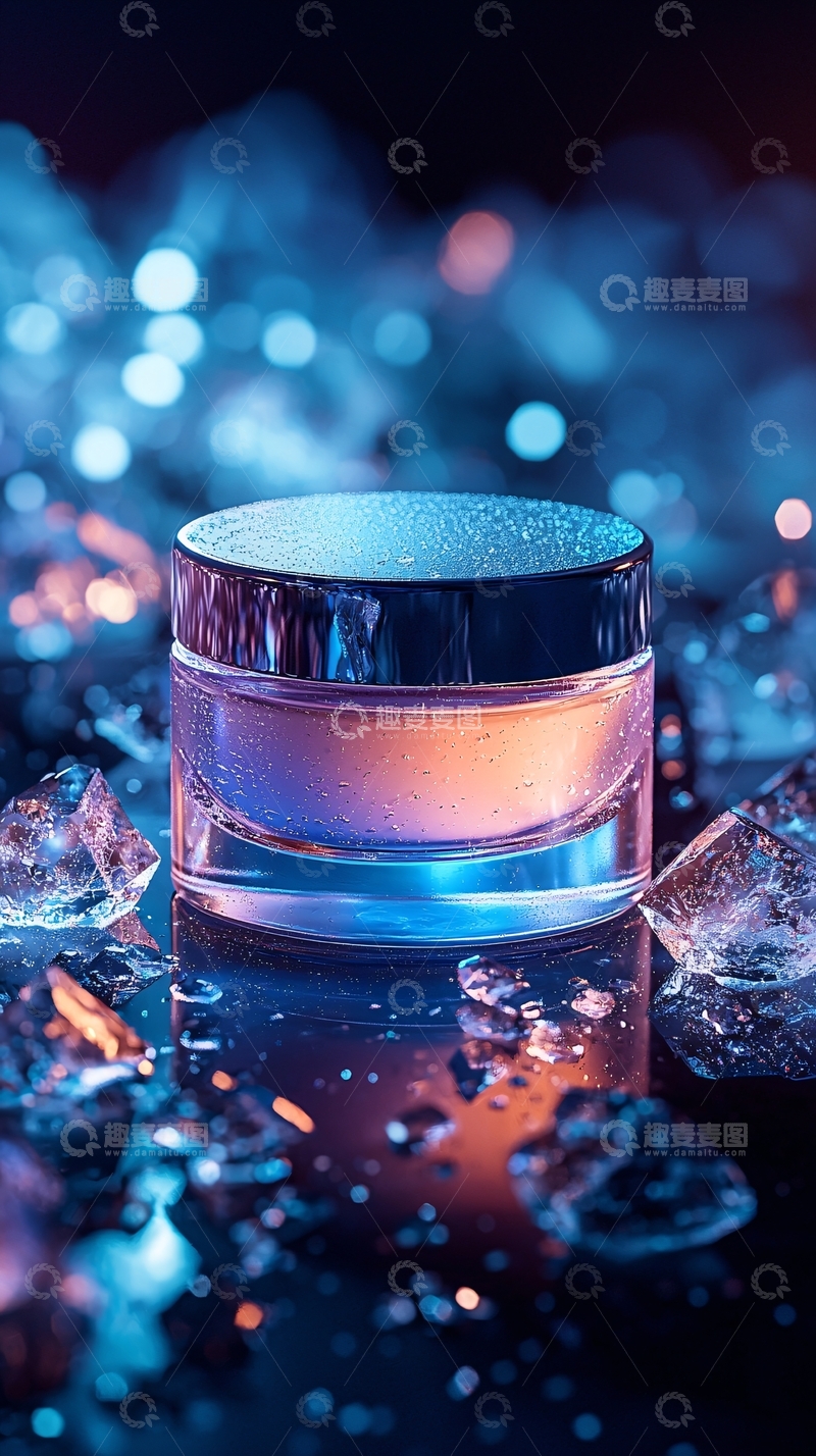 高清大图下载【趣麦麦图】闪耀的护肤品与冰块