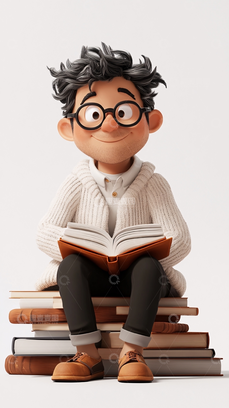 高清大图下载【趣麦麦图】可爱卡通男孩读书