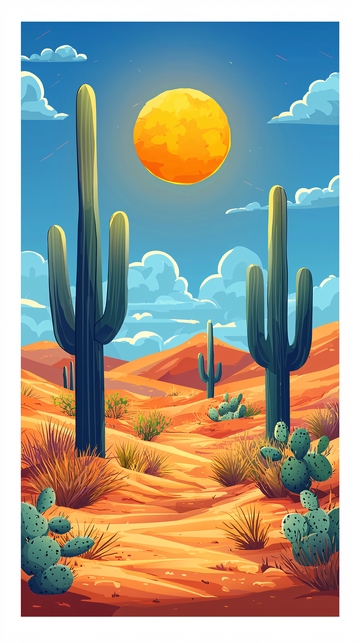 沙漠仙人掌日落