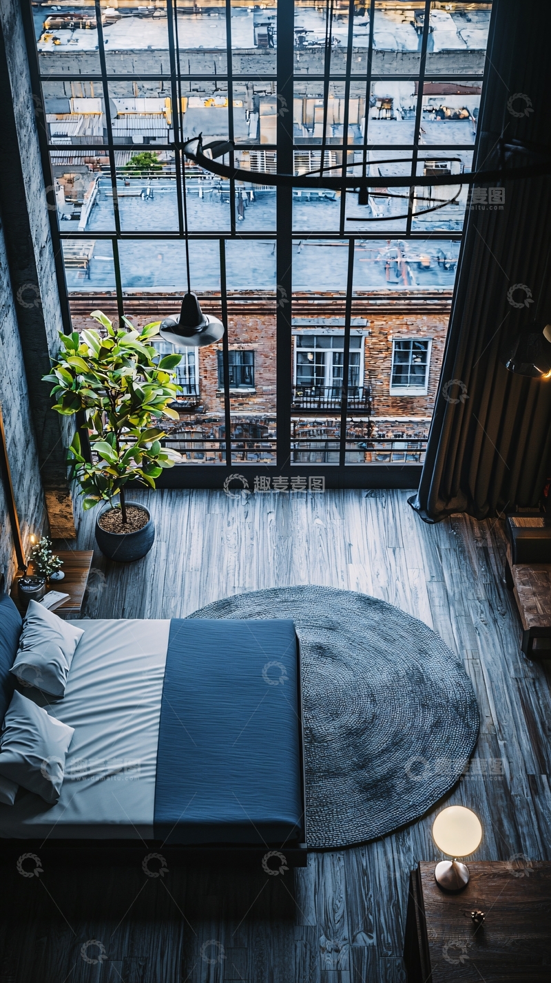 高清大图下载【趣麦麦图】loft卧室俯瞰图