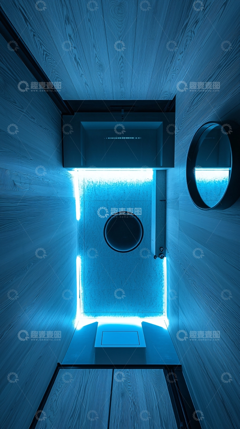 高清大图下载【趣麦麦图】蓝色灯光下的浴室
