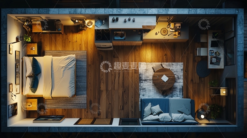 高清大图下载【趣麦麦图】小公寓夜景鸟瞰图