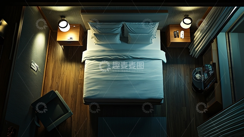 高清大图下载【趣麦麦图】夜晚卧室俯瞰图