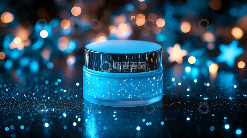 高清大图下载【趣麦麦图】蓝色星空背景下的护肤霜