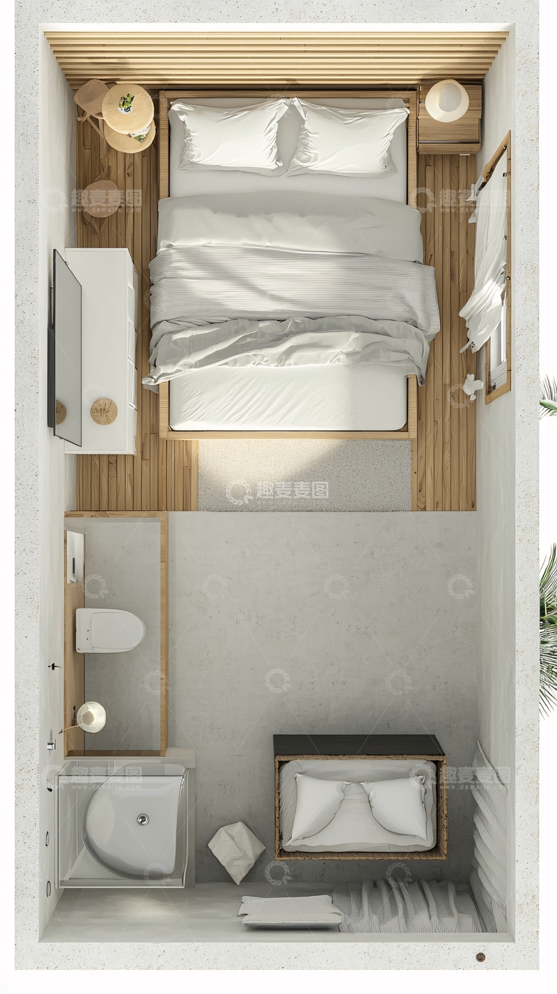 高清大图下载【趣麦麦图】极简风卧室卫生间一体化平面图