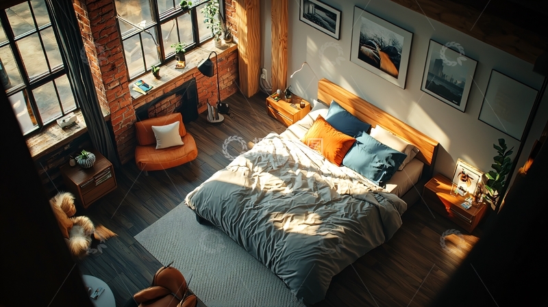 高清大图下载【趣麦麦图】阳光洒进loft卧室