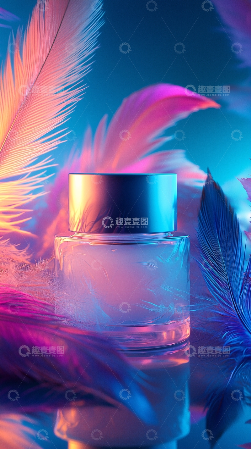 高清大图下载【趣麦麦图】香水瓶与彩色羽毛