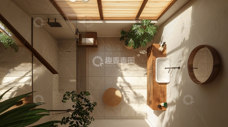 高清大图下载【趣麦麦图】日式极简风格浴室俯瞰图