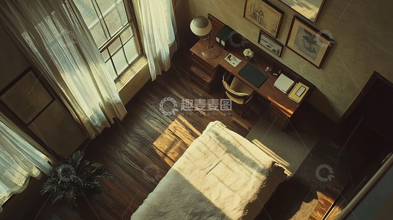 高清大图下载【趣麦麦图】俯瞰视角的卧室房间