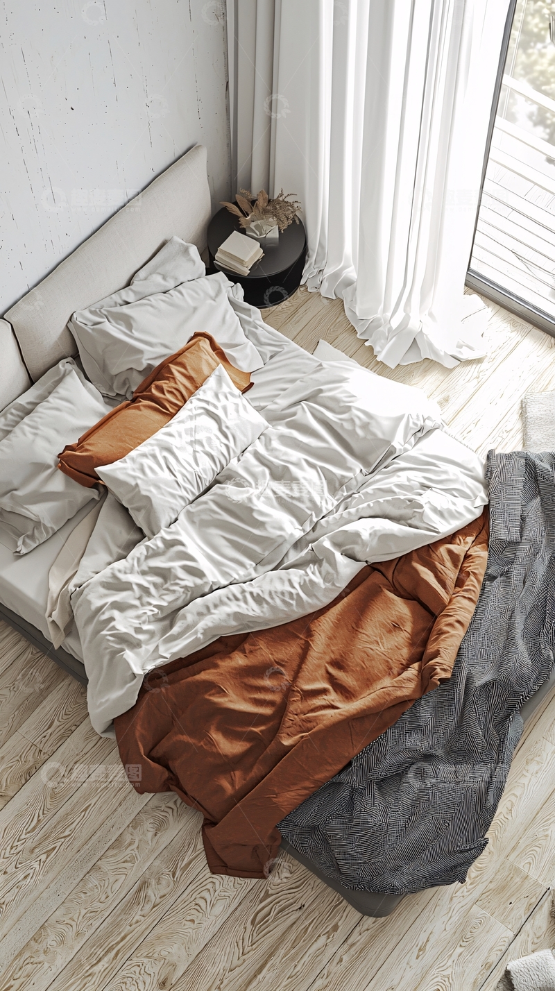 高清大图下载【趣麦麦图】极简风卧室床铺