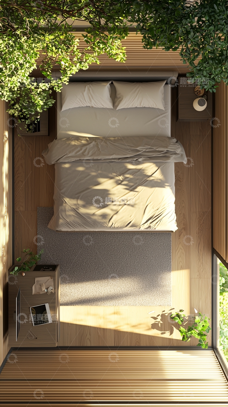 高清大图下载【趣麦麦图】鸟瞰图卧室阳光树木