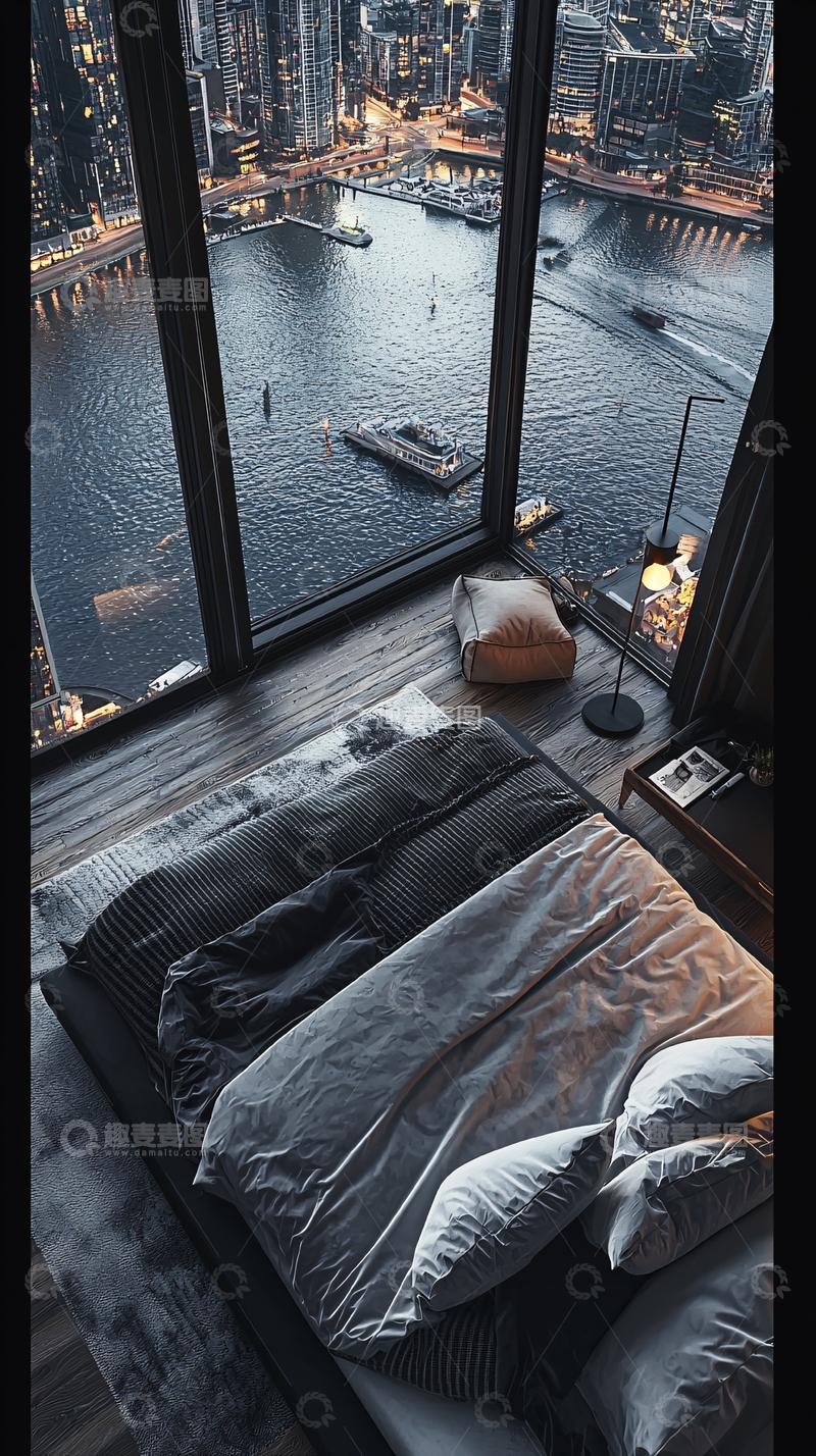 高清大图下载【趣麦麦图】极简风格卧室夜景
