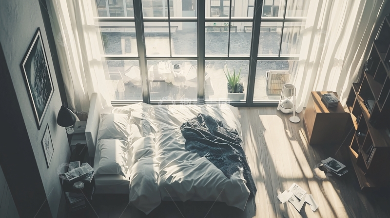 高清大图下载【趣麦麦图】阳光洒满卧室的床铺