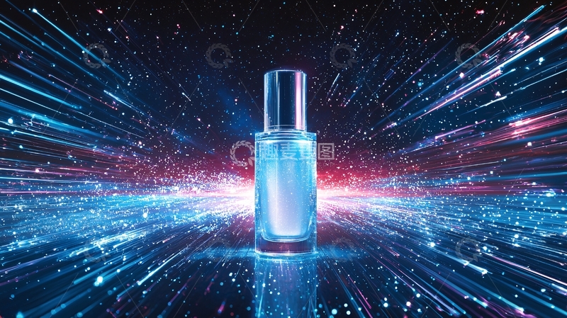 高清大图下载【趣麦麦图】炫彩光效背景下的香水瓶