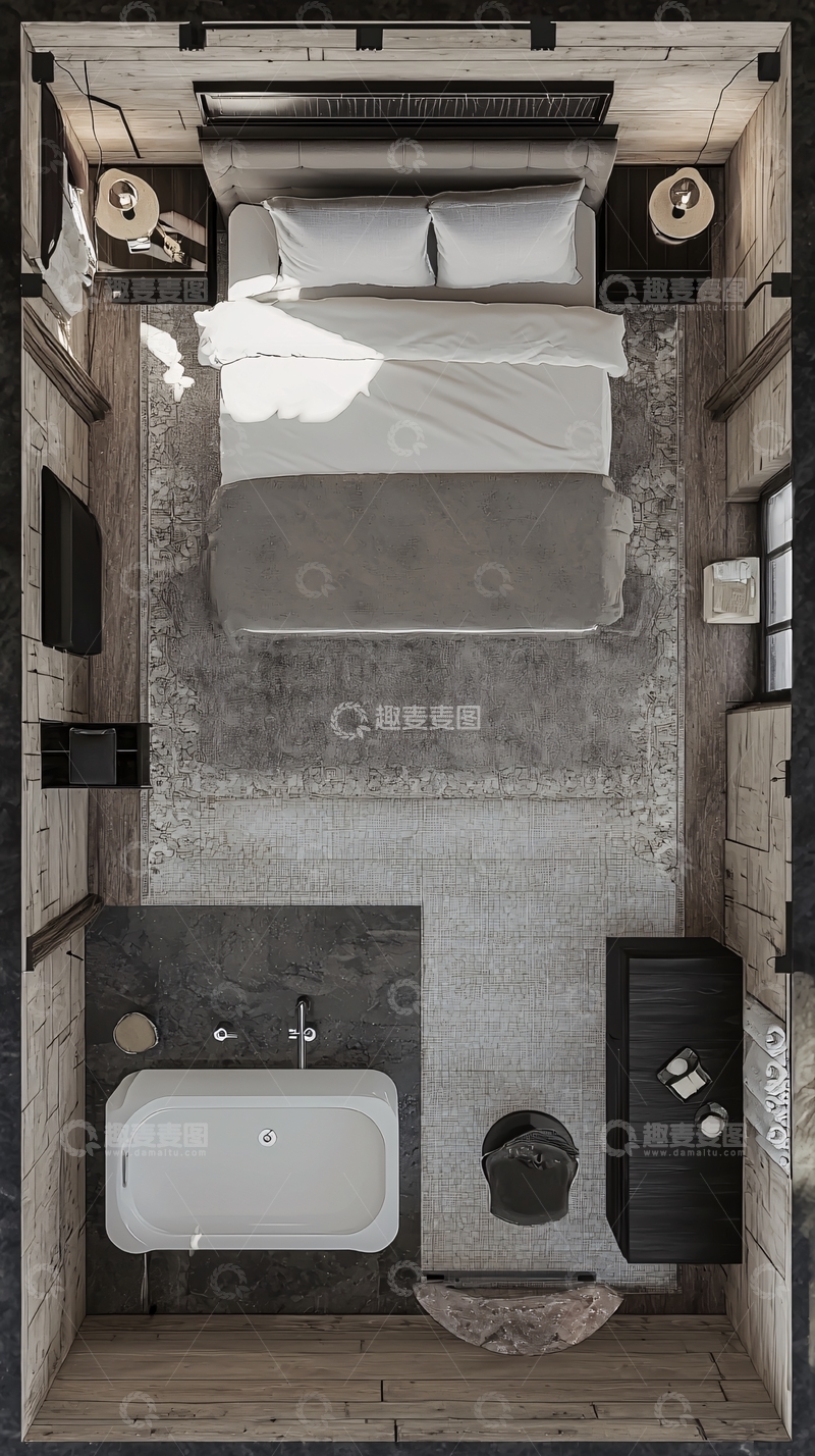 高清大图下载【趣麦麦图】现代简约卧室鸟瞰图