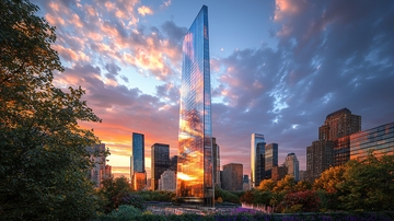 日落城市摩天大楼剪影