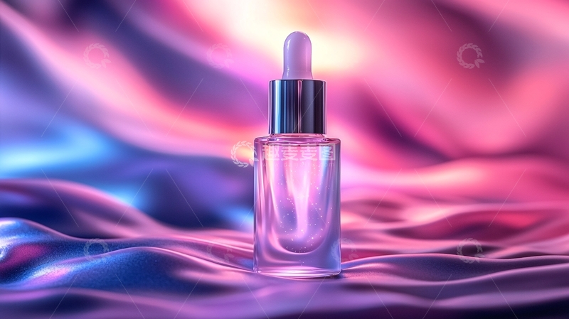 高清大图下载【趣麦麦图】紫色丝绸背景下的滴管瓶