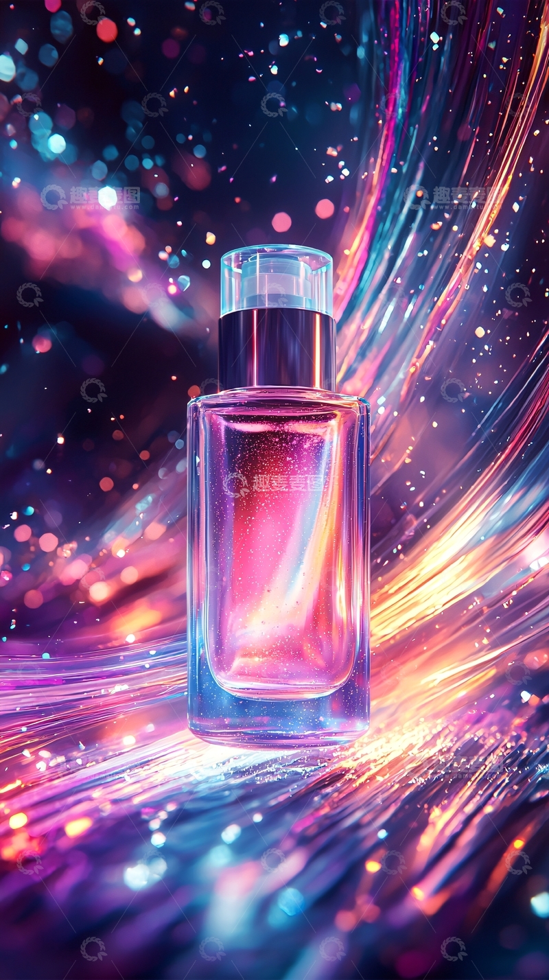 高清大图下载【趣麦麦图】紫色香水瓶光晕梦幻背景