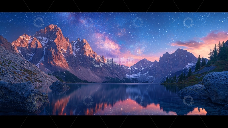 高清大图下载【趣麦麦图】山脉湖泊星空倒影