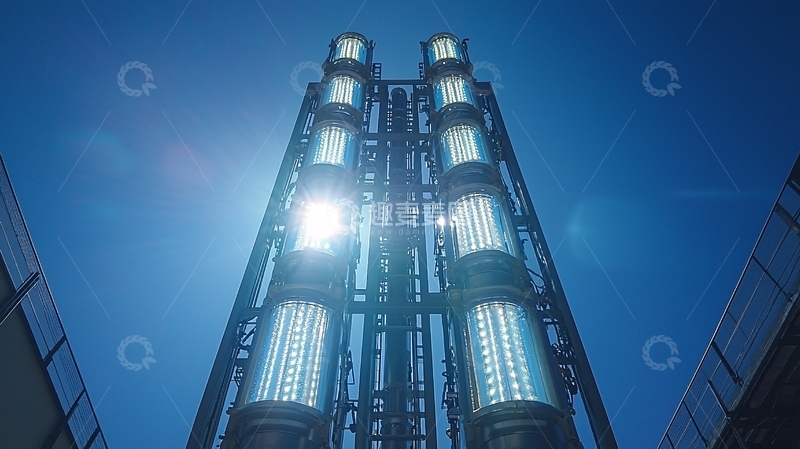 高清大图下载【趣麦麦图】蓝天背景下的高耸金属结构
