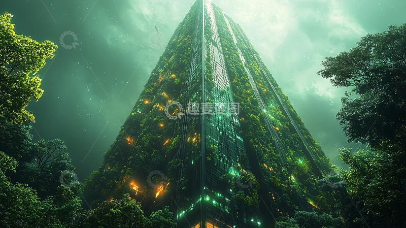 高清大图下载【趣麦麦图】绿植覆盖的未来摩天大楼