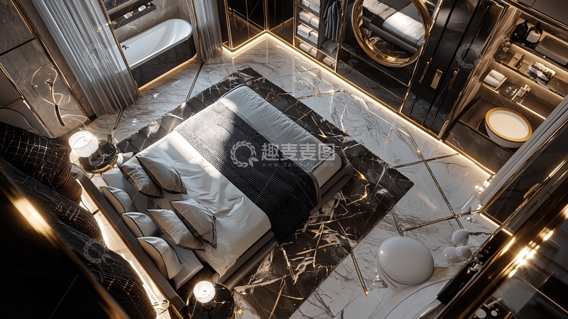 高清大图下载【趣麦麦图】奢华黑白主卧套房设计