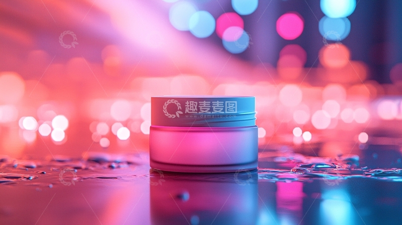 高清大图下载【趣麦麦图】粉色霓虹灯下的面霜罐
